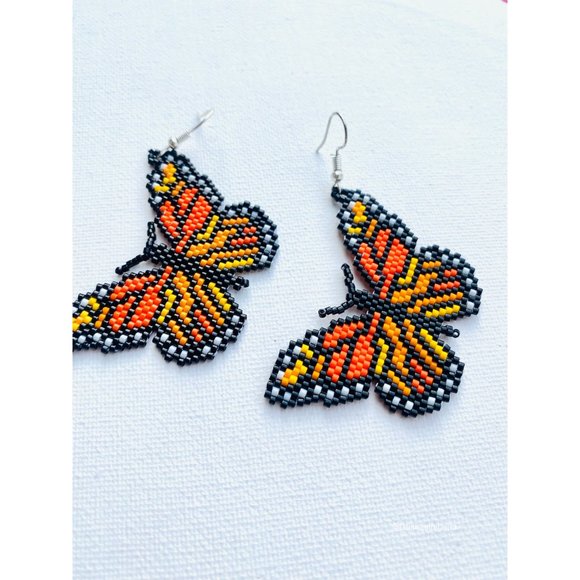 Mexican Earrings Huichol Earrings Floral Mexican Earrings, Boho Floral Earrings, - Picture 5 of 7